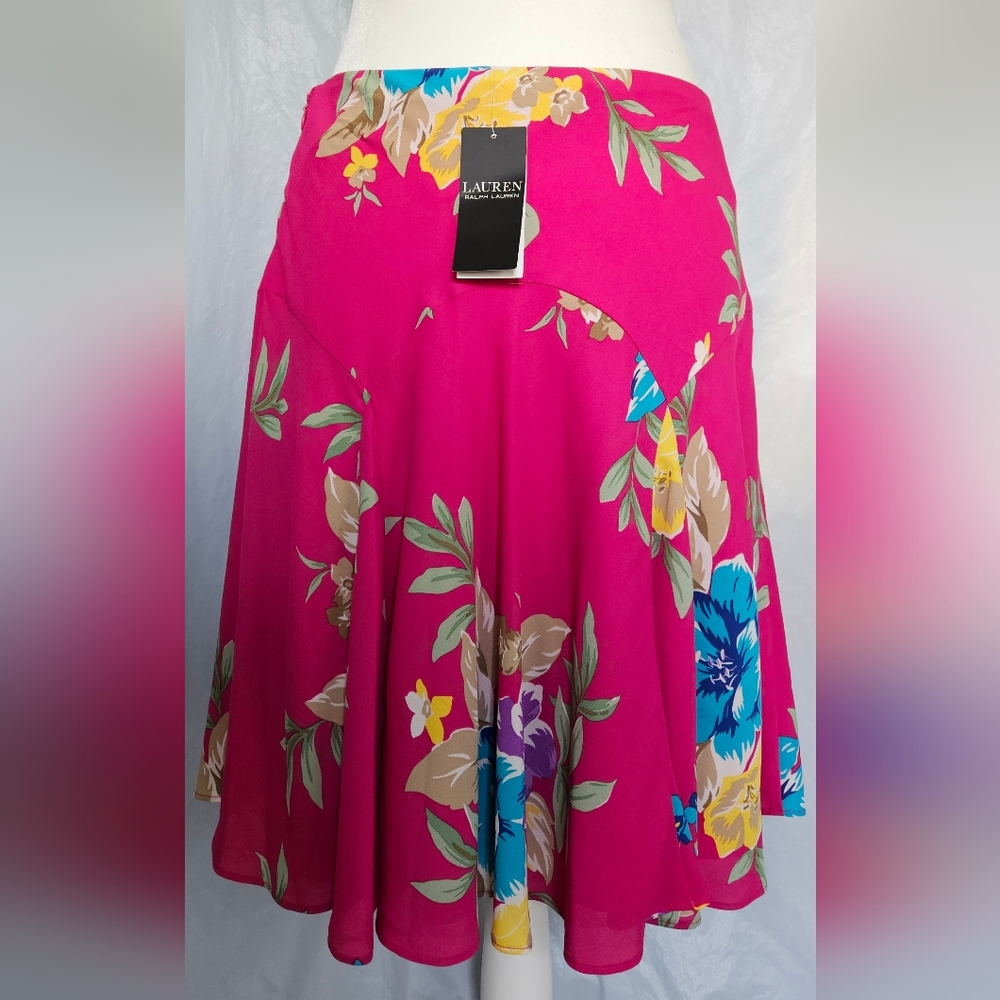 Lauren Ralph Lauren Floral Midi Skirt in Fuchsia NWT - Picture 4 of 9